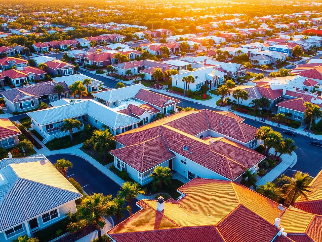 Aerial view of upscale local neighborhood