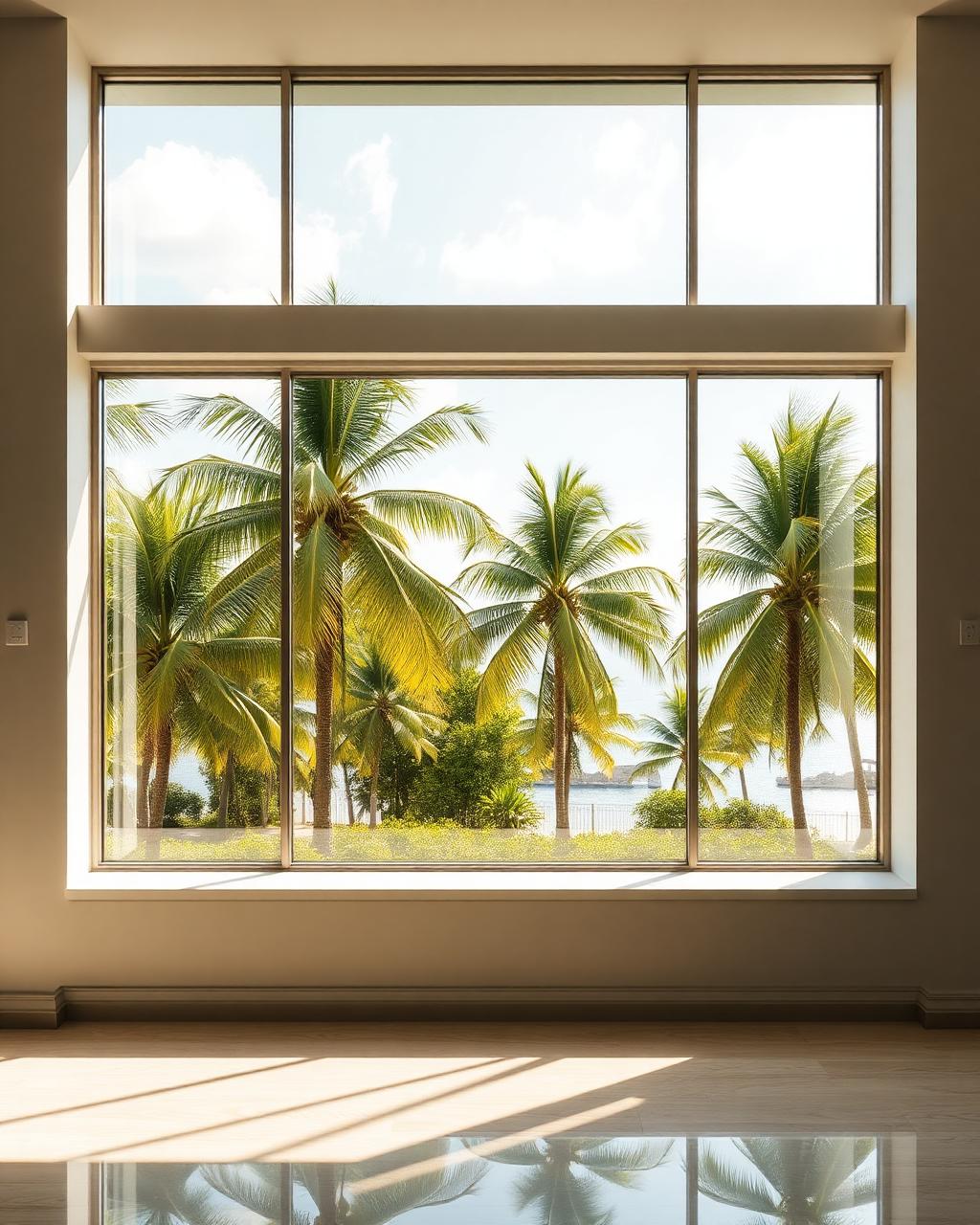 Crystal clear window overlooking tropical landscape